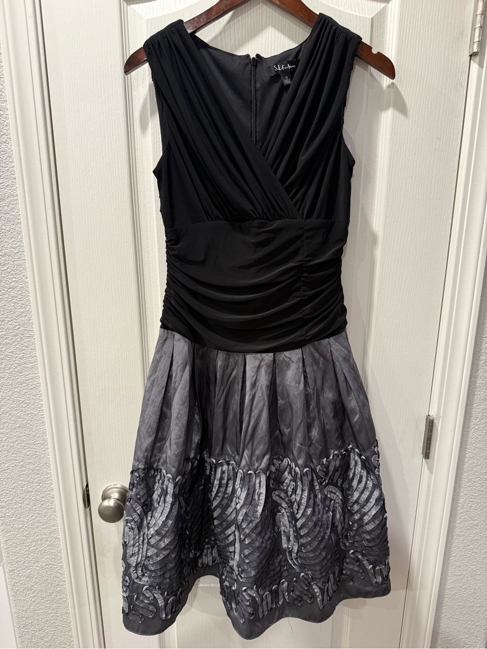 S.L. Fashions Black and Silver Sleeveless Fit-and-Flare Dress